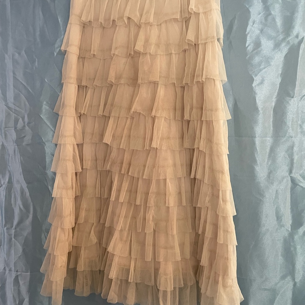 Tan Tiered Midi Skirt for a Night Out